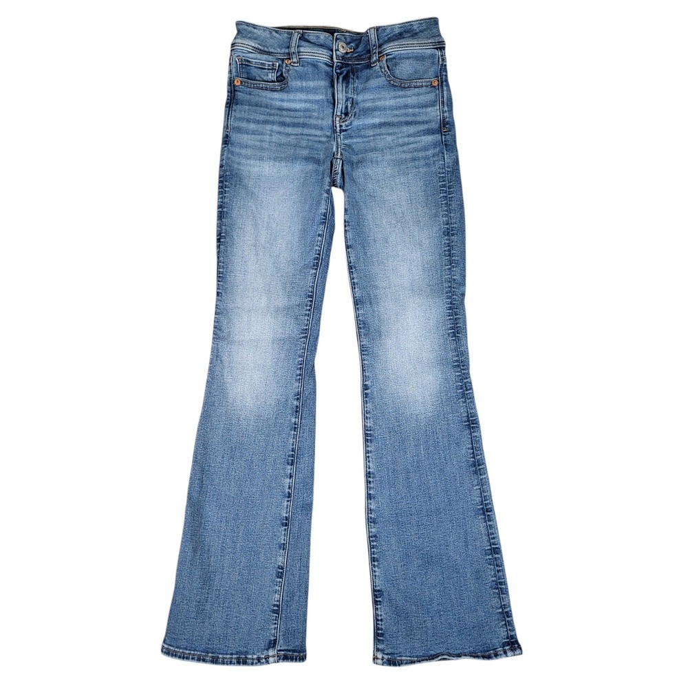 American Eagle Jeans Women 00 Short Kick Boot Whiskered Faded Stretch Denim